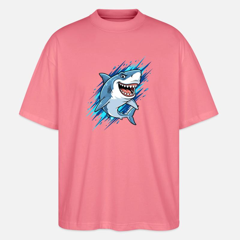 Blauer Cartoonhai mit Spritzern - Stanley/Stella Oversized Unisex Bio T-Shirt Blaster 2.0 - Pink 