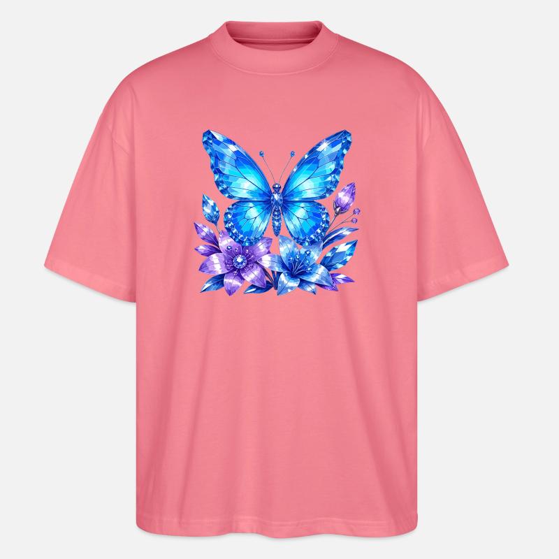 Blauer Schmetterling mit Lavendelblüten - Stanley/Stella Oversized Unisex Bio T-Shirt Blaster 2.0 - Pink 