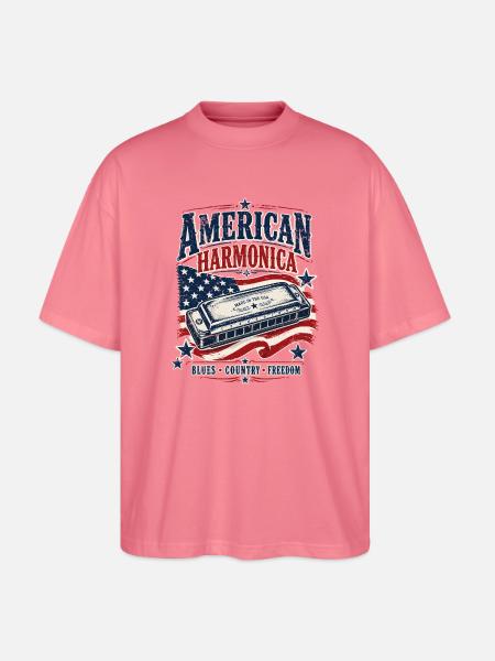 Instrument: Harmonica, Country Music, Harmonica - Stanley/Stella Oversized Unisex Organic T-shirt Blaster 2.0 - pink joy