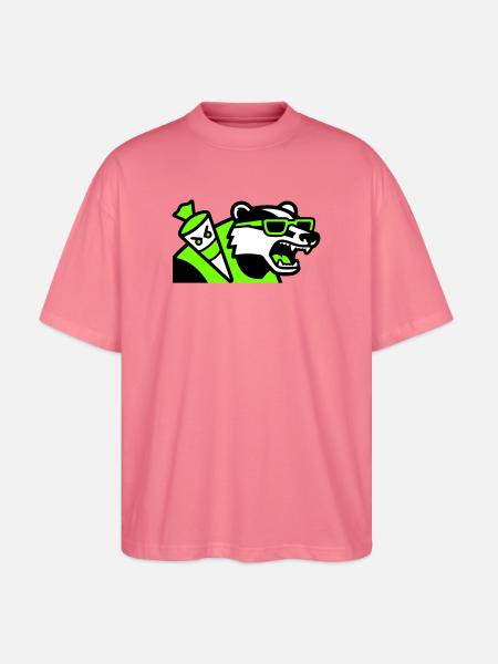 Badger Schoolbag Mascot - Stanley/Stella Oversized Unisex Organic T-shirt Blaster 2.0 - pink joy