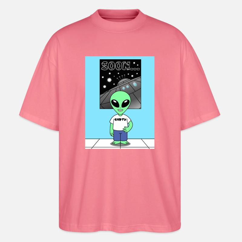 Alien devant le vaisseau spatial Terre - T-shirt bio Blaster 2.0 coupe oversize Stanley/Stella Unisexe - rose 