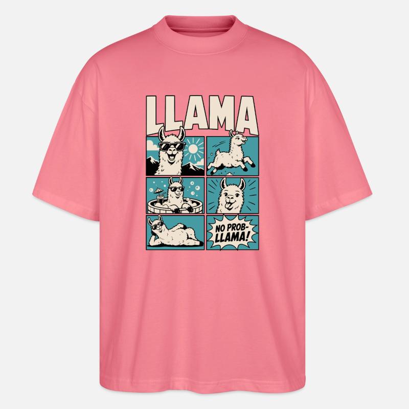 Chill Llama Comic Design - Stanley/Stella Oversized Unisex Bio T-Shirt Blaster 2.0 - Pink 