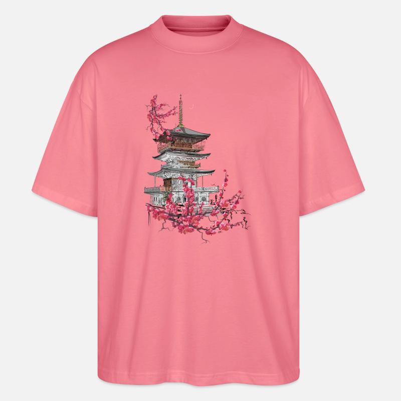 Pagode und Sakura - Stanley/Stella Oversized Unisex Bio T-Shirt Blaster 2.0 - Pink 