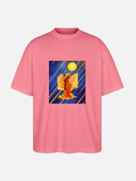 Cosmic Glowing Firebird: Cyber-Semurg - Stanley/Stella Oversized Unisex Organic T-shirt Blaster 2.0 - pink joy