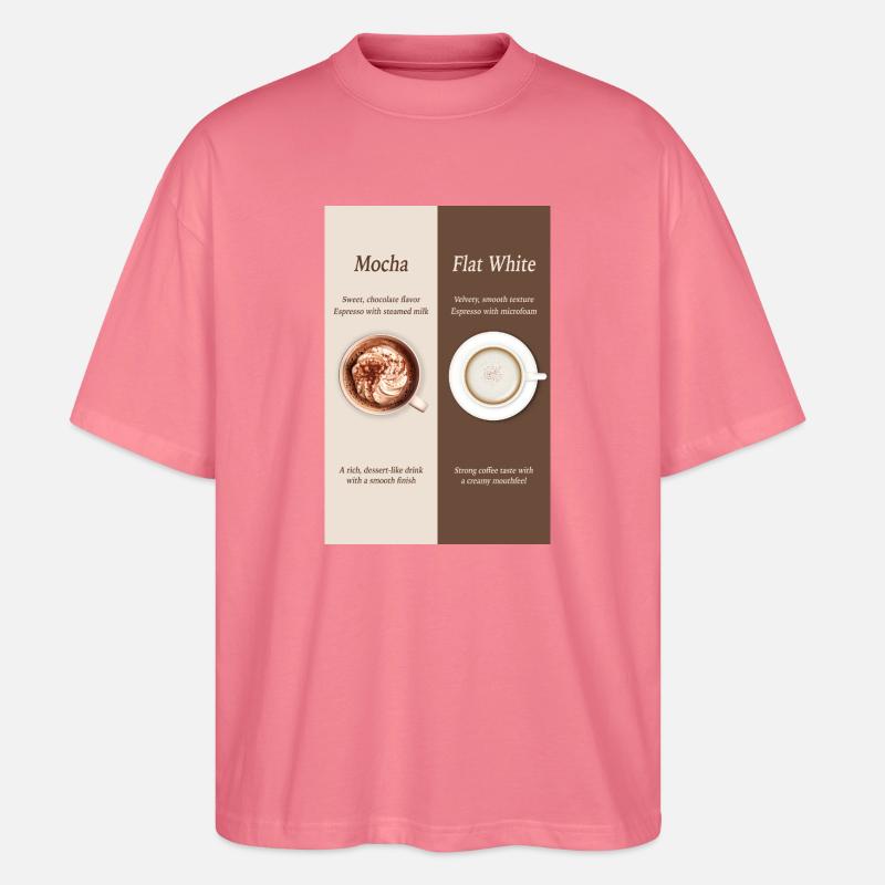 Mocha vs Flat White Coffee Poster - Stanley/Stella Oversized Unisex Bio T-Shirt Blaster 2.0 - Pink 