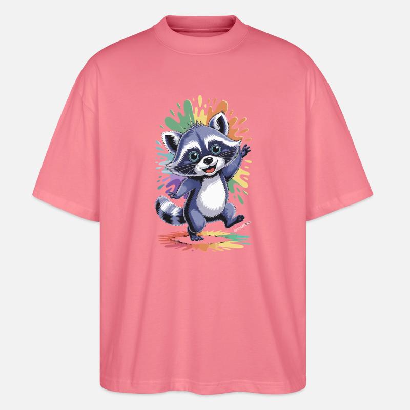 Fröhlicher Waschbär mit Farben - Stanley/Stella Oversized Unisex Bio T-Shirt Blaster 2.0 - Pink 