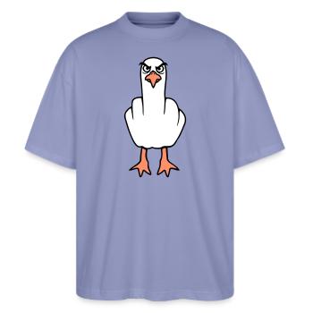 Möwe Mittelfinger Beleidigung Stinkefinger frech - Stanley/Stella Oversized Unisex Bio T-Shirt Blaster 2.0 - Violett - Vorne - Alina (178cm) & Michal (187cm)