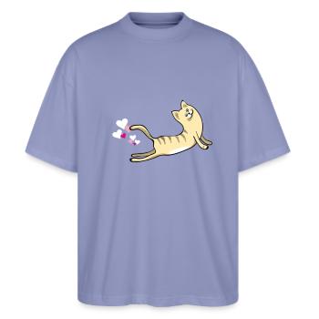 yoga exhale katze cat poop namaste humor funny LOL - Stanley/Stella Oversized Unisex Bio T-Shirt Blaster 2.0 - Violett - Vorne - Alina (178cm) & Michal (187cm)