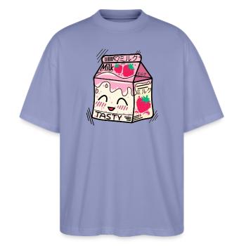 Kawaii Erdbeermilch - Stanley/Stella Oversized Unisex Bio T-Shirt Blaster 2.0 - Violett - Vorne - Alina (178cm) & Michal (187cm)