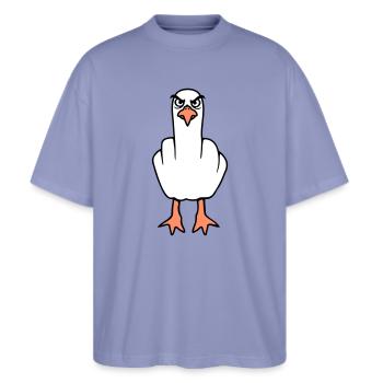 Möwe Mittelfinger Beleidigung Stinkefinger frech - Stanley/Stella Oversized Unisex Bio T-Shirt Blaster 2.0 - Violett - Vorne - Alina (178cm) & Michal (187cm)