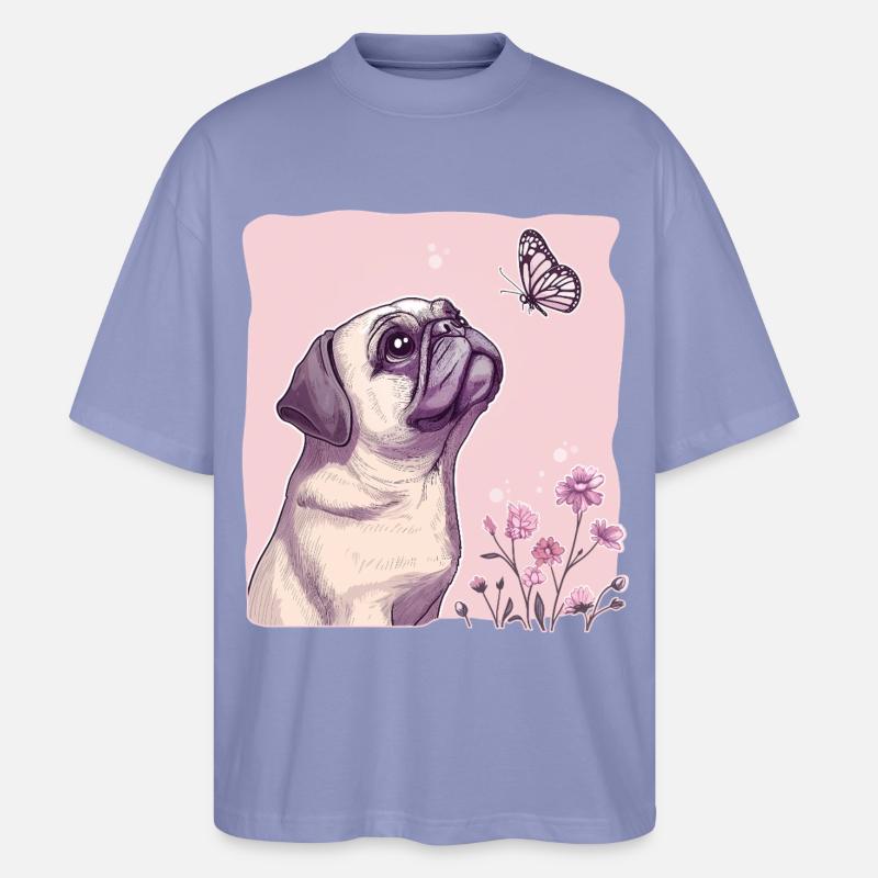 Mops mit Schmetterling - Stanley/Stella Oversized Unisex Bio T-Shirt Blaster 2.0 - Violett