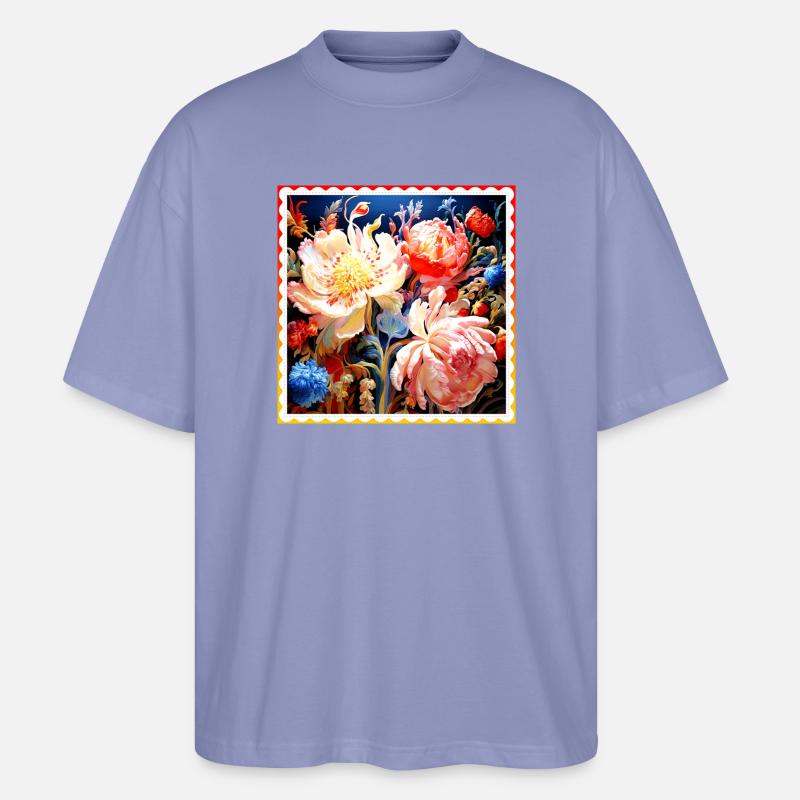 Lebendig Blumenkomposition auf dunklem Hintergrund - Stanley/Stella Oversized Unisex Bio T-Shirt Blaster 2.0 - Violett