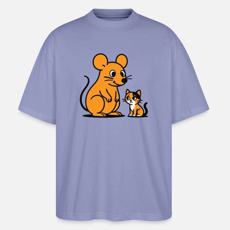 Kuschelige Maus und Kätzchen Duo - Stanley/Stella Oversized Unisex Bio T-Shirt Blaster 2.0 - Violett