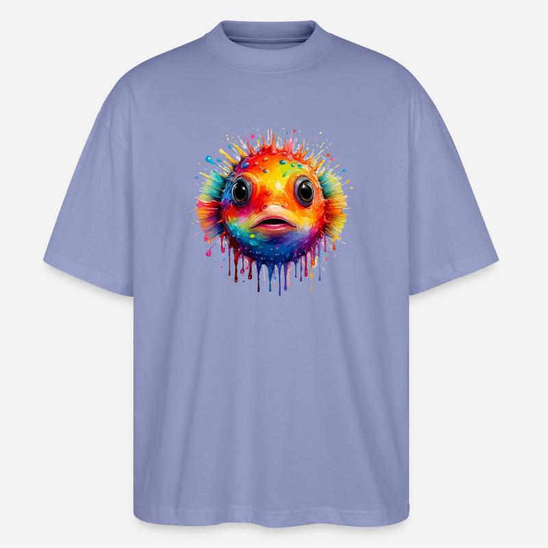 Farbexplosion Pufferfisch Kunstdruck - Stanley/Stella Oversized Unisex Bio T-Shirt Blaster 2.0 - Violett