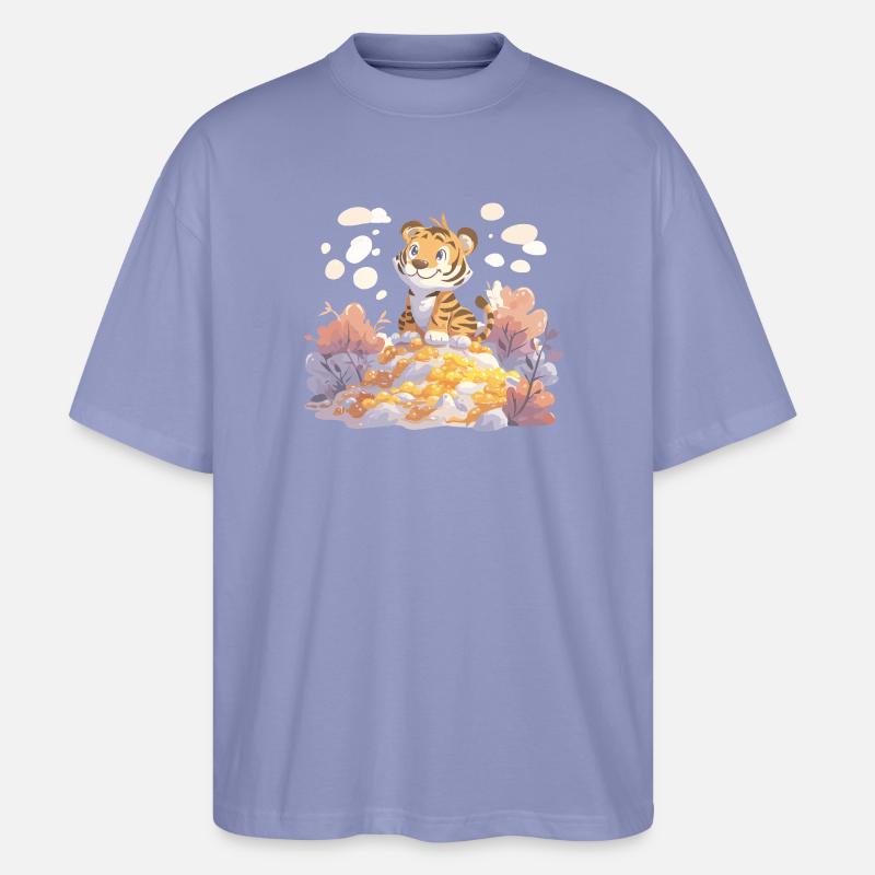 Tigerjunge auf Goldschatz im Herbstwald - Stanley/Stella Oversized Unisex Bio T-Shirt Blaster 2.0 - Violett