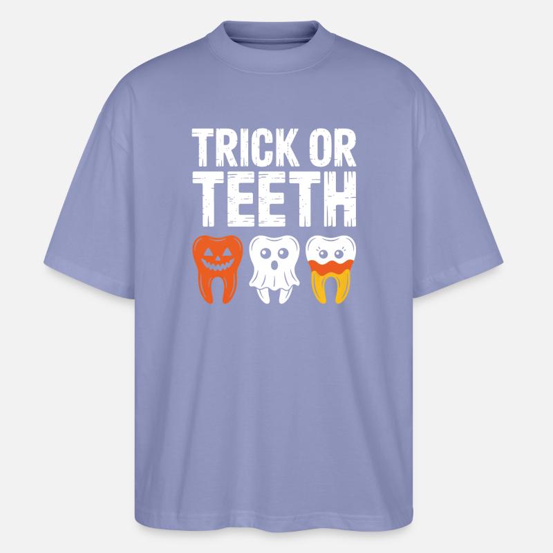 Trick oder Teeth Halloween-T-Shirt - Stanley/Stella Oversized Unisex Bio T-Shirt Blaster 2.0 - Violett