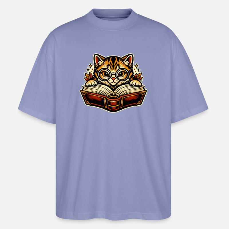 Kätzchen mit Brille beim Lesen - Stanley/Stella Oversized Unisex Bio T-Shirt Blaster 2.0 - Violett