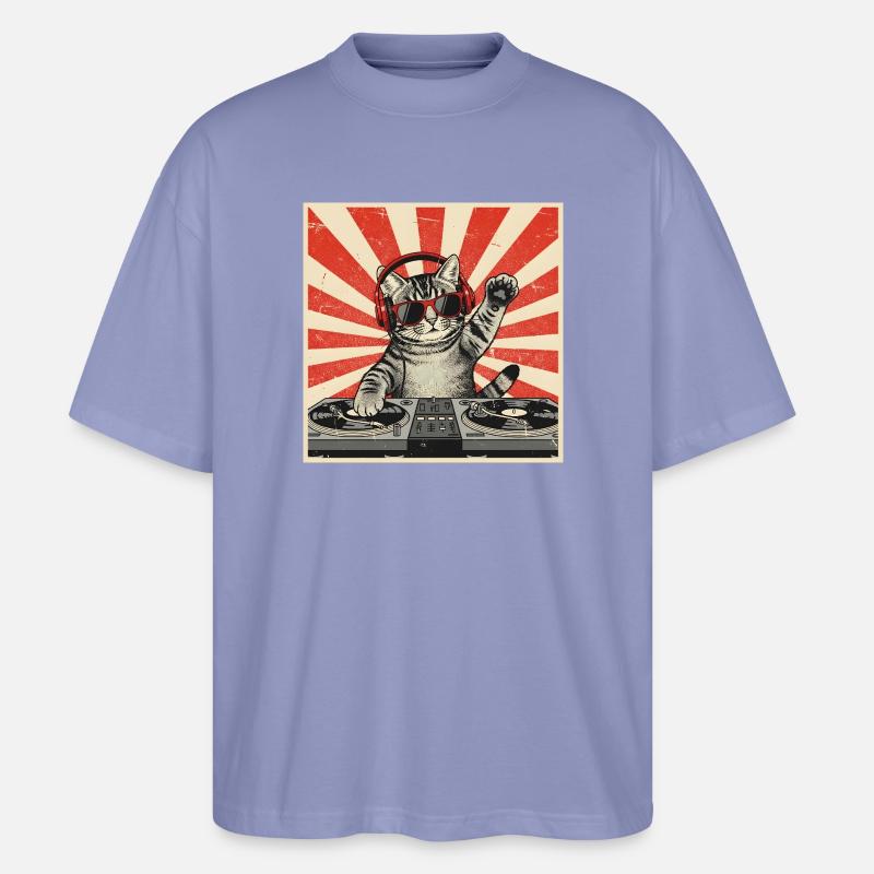Katzen-DJ Retro Pop Art - Stanley/Stella Oversized Unisex Bio T-Shirt Blaster 2.0 - Violett