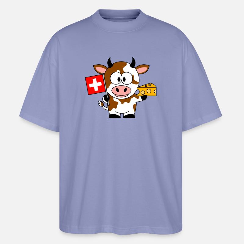 Kuh mit Schweizer Flagge Käse - Stanley/Stella Oversized Unisex Bio T-Shirt Blaster 2.0 - Violett