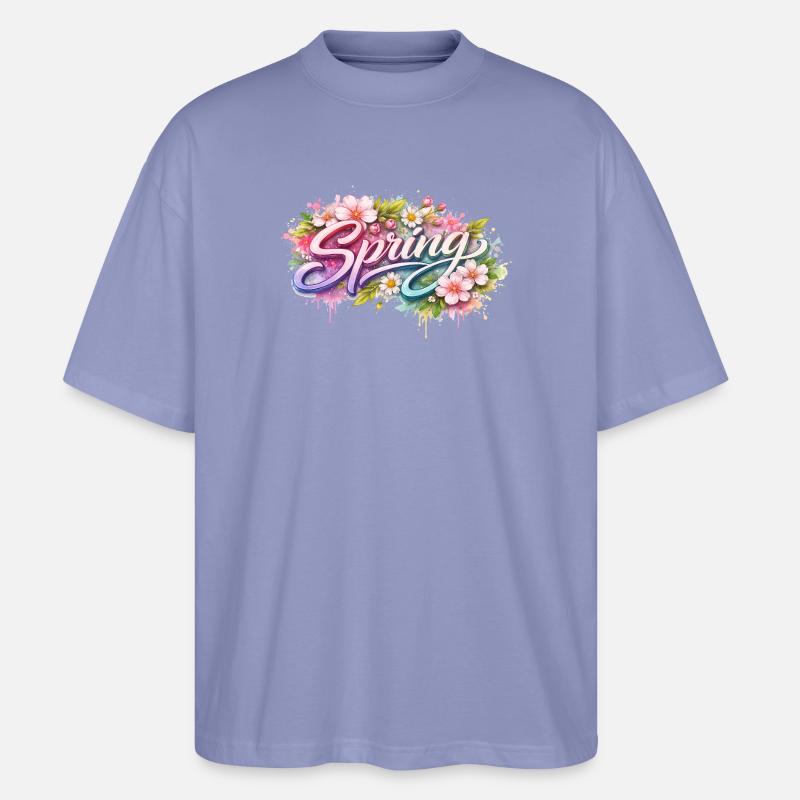 Lettrage printanier avec fleurs Description - T-shirt bio Blaster 2.0 coupe oversize Stanley/Stella Unisexe - violet