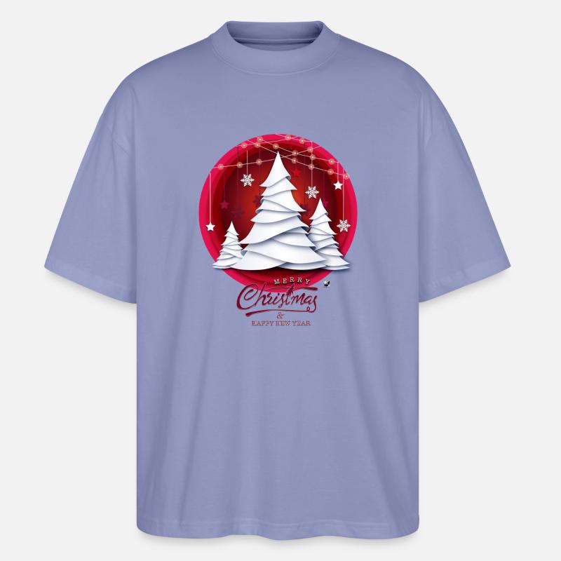 Rotes Weihnachtskugel mit weissen Tannenbäume - Stanley/Stella Oversized Unisex Bio T-Shirt Blaster 2.0 - Violett