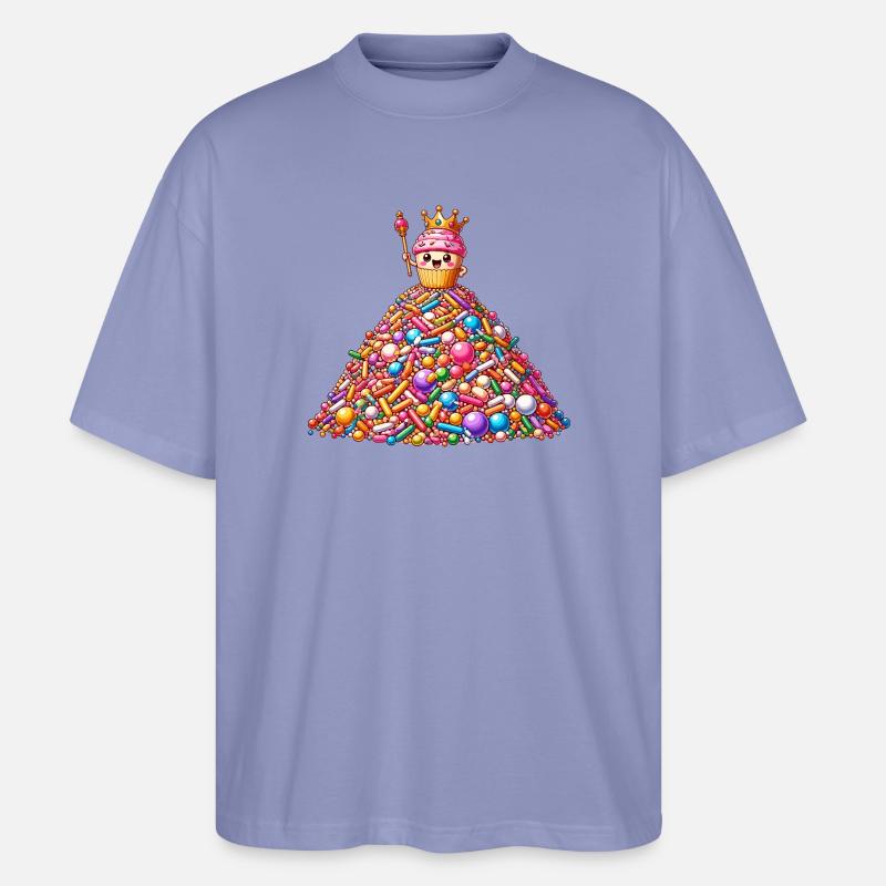 Bunter Süßigkeitenberg mit Cupcake - Stanley/Stella Oversized Unisex Bio T-Shirt Blaster 2.0 - Violett