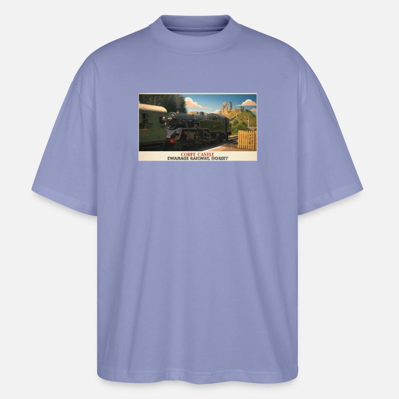Corfe Castle Dampflok-Plakat - Stanley/Stella Oversized Unisex Bio T-Shirt Blaster 2.0 - Violett