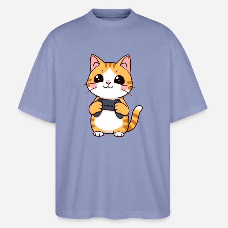 Gaming Katze mit Controller - Stanley/Stella Oversized Unisex Bio T-Shirt Blaster 2.0 - Violett