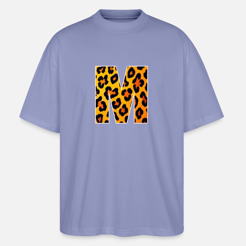 Leopard M-bokstaven - Ekologisk Oversized T-shirt Unisex Stanley/Stella Blaster 2.0 - violett