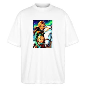 personalisiertes Design-Muttergeschenk - Stanley/Stella Oversized Unisex Bio T-Shirt Blaster 2.0 - Weiß - Vorne - Alina (178cm) & Michal (187cm)