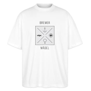 Bremer Maedel - Stanley/Stella Oversized Unisex Bio T-Shirt Blaster 2.0 - Weiß - Vorne - Alina (178cm) & Michal (187cm)