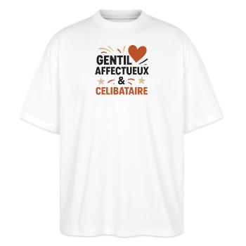 Freundliches Nachrichtendesign für Singles - Stanley/Stella Oversized Unisex Bio T-Shirt Blaster 2.0 - Weiß - Vorne - Alina (178cm) & Michal (187cm)