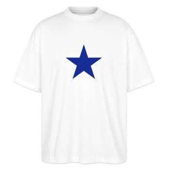 Der Blaue Stern Europa 1c - Stanley/Stella Oversized Unisex Bio T-Shirt Blaster 2.0 - Weiß - Vorne - Alina (178cm) & Michal (187cm)