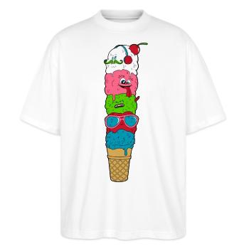 Eiscreme - Stanley/Stella Oversized Unisex Bio T-Shirt Blaster 2.0 - Weiß - Vorne - Alina (178cm) & Michal (187cm)