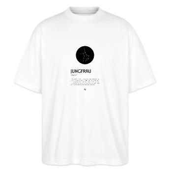 Sternzeichen JUNGFRAU Poster Zodiac - Stanley/Stella Oversized Unisex Bio T-Shirt Blaster 2.0 - Weiß - Vorne - Alina (178cm) & Michal (187cm)