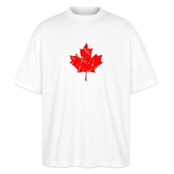 Maple Leaf - Canada - Ahornblatt - Stanley/Stella Oversized Unisex Bio T-Shirt Blaster 2.0 - Weiß - Vorne - Alina (178cm) & Michal (187cm)
