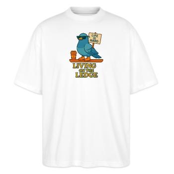 Lustige Taube mit Schild & Kaffee - Stanley/Stella Oversized Unisex Bio T-Shirt Blaster 2.0 - Weiß - Vorne - Alina (178cm) & Michal (187cm)