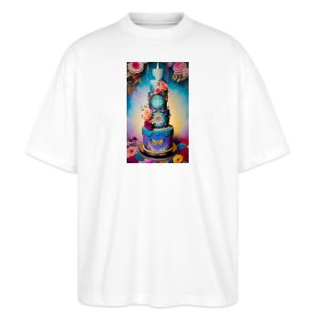 Schöner Kuchen zur Feier des Anlasses - Stanley/Stella Oversized Unisex Bio T-Shirt Blaster 2.0 - Weiß - Vorne - Alina (178cm) & Michal (187cm)