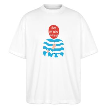 Hass ist keine Meinung - Stanley/Stella Oversized Unisex Bio T-Shirt Blaster 2.0 - Weiß - Vorne - Alina (178cm) & Michal (187cm)