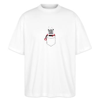 süßer Roboter in Tasche , Hemdtasche aufgedruckt - Stanley/Stella Oversized Unisex Bio T-Shirt Blaster 2.0 - Weiß - Vorne - Alina (178cm) & Michal (187cm)