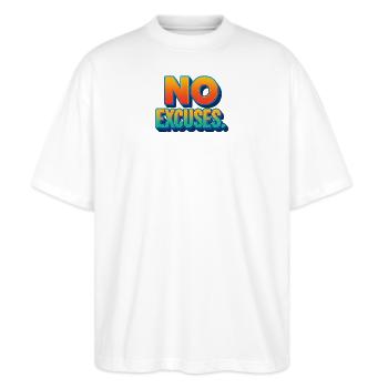 Keine Ausreden, Entschlossenheit und Energie - Stanley/Stella Oversized Unisex Bio T-Shirt Blaster 2.0 - Weiß - Vorne - Alina (178cm) & Michal (187cm)