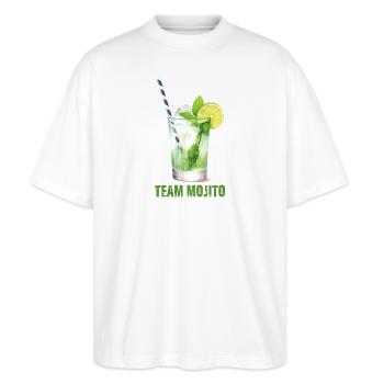 Team Mojito Cocktail Longdrink - Stanley/Stella Oversized Unisex Bio T-Shirt Blaster 2.0 - Weiß - Vorne - Alina (178cm) & Michal (187cm)