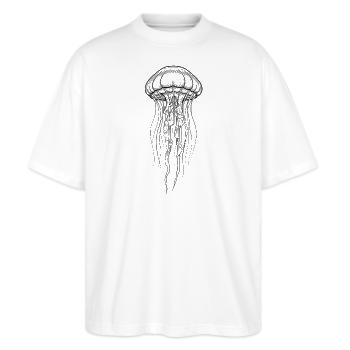 Qualle - Stanley/Stella Oversized Unisex Bio T-Shirt Blaster 2.0 - Weiß - Vorne - Alina (178cm) & Michal (187cm)