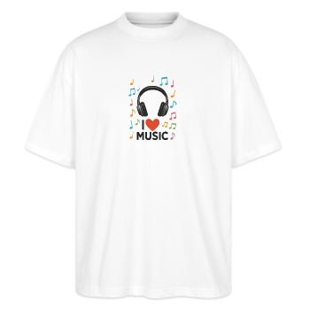 Ich liebe Musik - Stanley/Stella Oversized Unisex Bio T-Shirt Blaster 2.0 - Weiß - Vorne - Alina (178cm) & Michal (187cm)