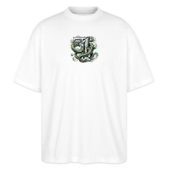 Schlangen-Design - Stanley/Stella Oversized Unisex Bio T-Shirt Blaster 2.0 - Weiß - Vorne - Alina (178cm) & Michal (187cm)
