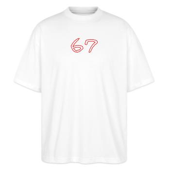 67 - Stanley/Stella Oversized Unisex Bio T-Shirt Blaster 2.0 - Weiß - Vorne - Alina (178cm) & Michal (187cm)