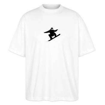 Wintersport - Snowboarder - Stanley/Stella Oversized Unisex Bio T-Shirt Blaster 2.0 - Weiß - Vorne - Alina (178cm) & Michal (187cm)