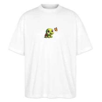 Karikatur Schildkröte 1 - Stanley/Stella Oversized Unisex Bio T-Shirt Blaster 2.0 - Weiß - Vorne - Alina (178cm) & Michal (187cm)