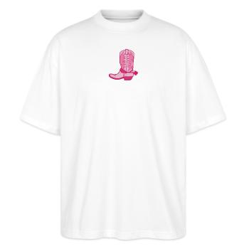 Stiefel 2 - Stanley/Stella Oversized Unisex Bio T-Shirt Blaster 2.0 - Weiß - Vorne - Alina (178cm) & Michal (187cm)