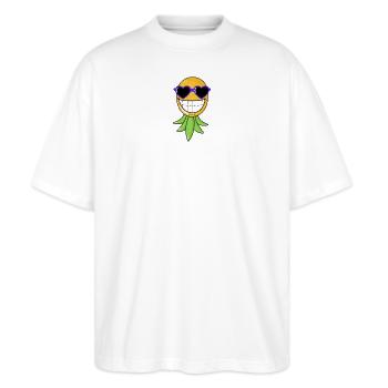 Swinger Ananas lachend - Stanley/Stella Oversized Unisex Bio T-Shirt Blaster 2.0 - Weiß - Vorne - Alina (178cm) & Michal (187cm)